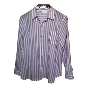 J. Jill Purple White Striped Button Down Shirt Women's Medium 100% Cotton